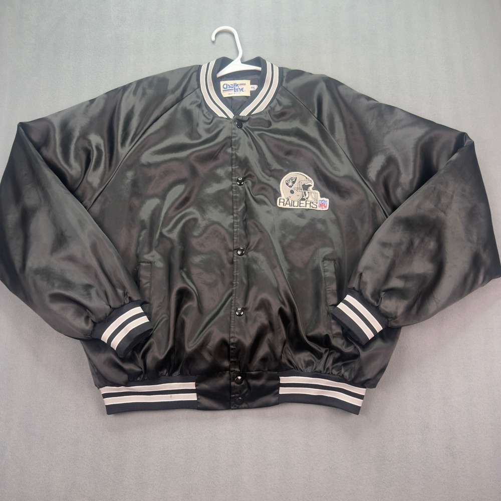 Chalk Line Raiders Satin Bomber Jacket XXL Black Vintage NFL Made in USA